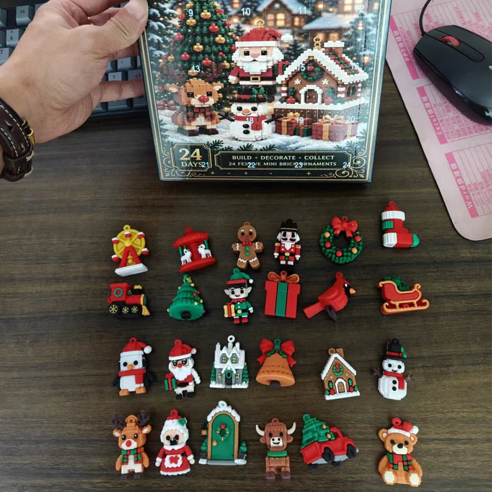 Adventskalender 24 Dagen Bouwstenen Kerstornamenten Verrassing Decoratie Ophangfiguren Kerst Cadeauset | Sulvida