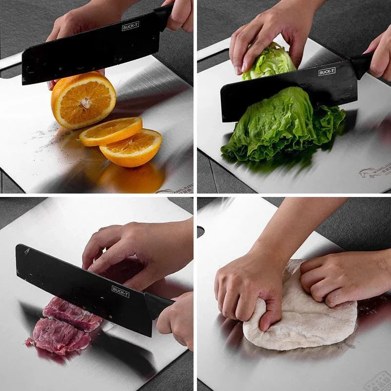 Planche à découper en acier inoxydable 316, réversible, professionnelle, antibactérienne, pour légumes, viande, fruits, pain et pâte | Sulvida