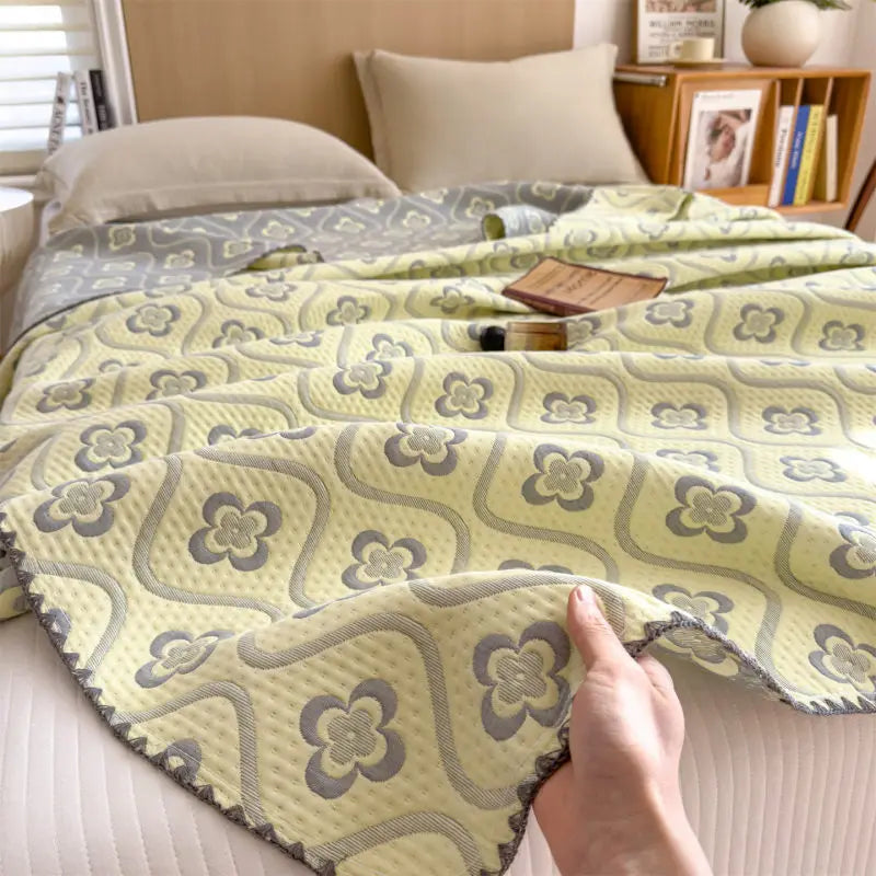 Drielaags Muslin Plaid Katoen Gestreept Lichtgewicht Ademend Zacht Deken Woonkamer Slaapkamer Bed Bank | Sulvida