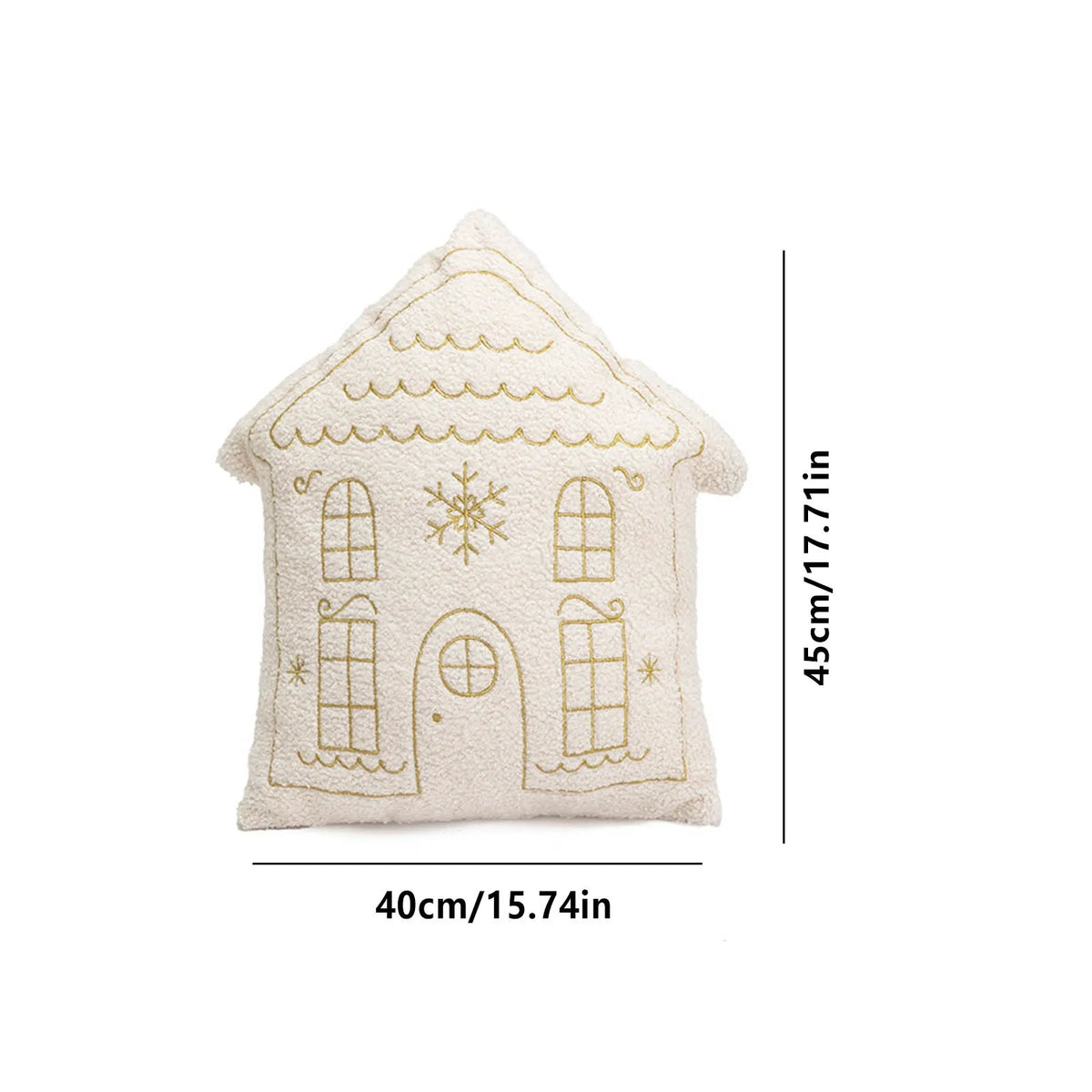 Decoratief Huisvormig Kerstkussen Pluche Geborduurd Goudkleurig Feestelijk Sierkussen 3D Textuur Woonkamer | Sulvida