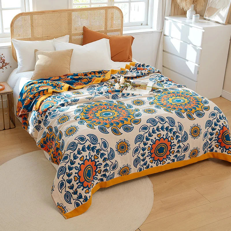 Couverture d’été en coton mousseline pour lit double, couvre-lit à motif floral en gaze de coton, léger et fin | Sulvida