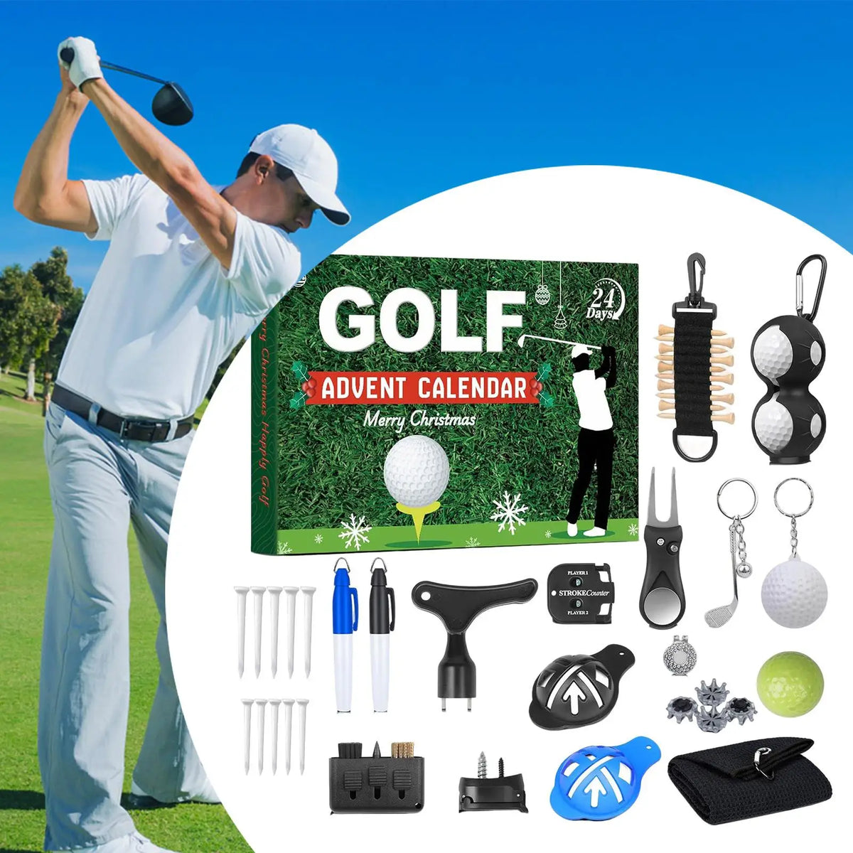 Adventskalender Golf met 24 Accessoires – Aftelkalender voor Golfers met Cadeaus Gadgets en Verrassingen | Sulvida