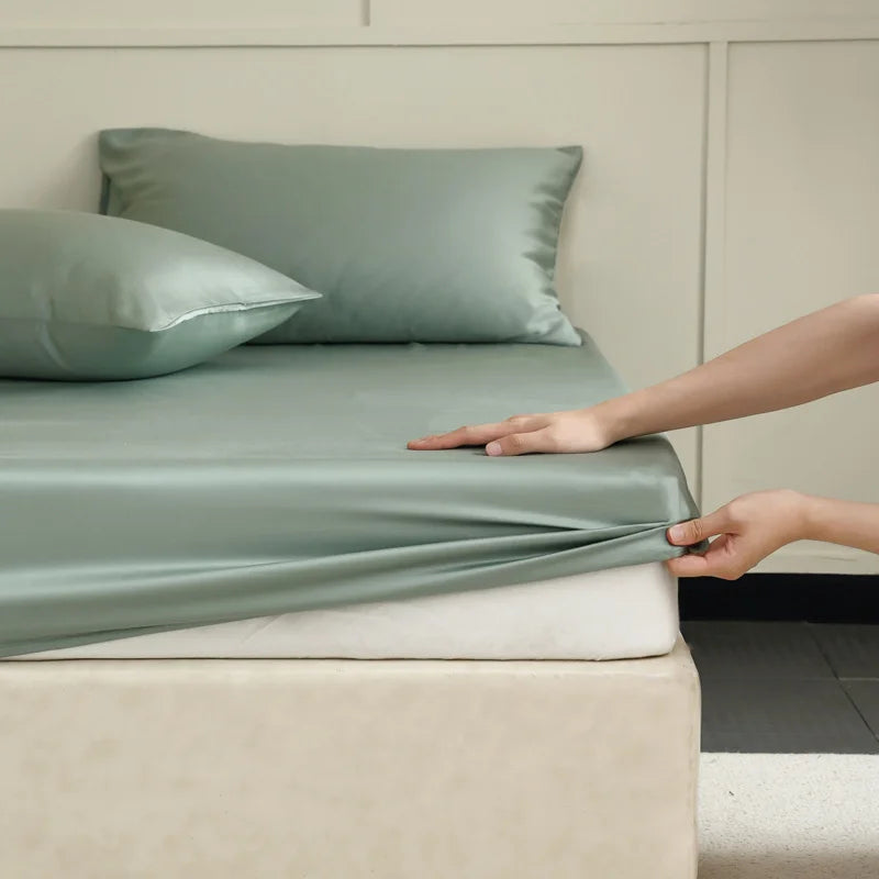 Ensemble de draps-housses en soie 100 % de mûrier - Régulation de la température, hypoallergénique, légèrement brillant, respirant, luxueux | Sulvida