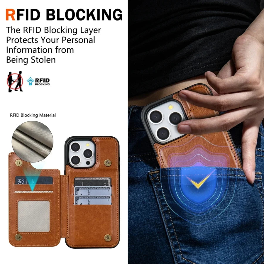 Lederen Telefoonhoesje met RFID-Blokkering en Portemonnee Functie – Magnetisch Flip Cover Bescherming | Sulvida