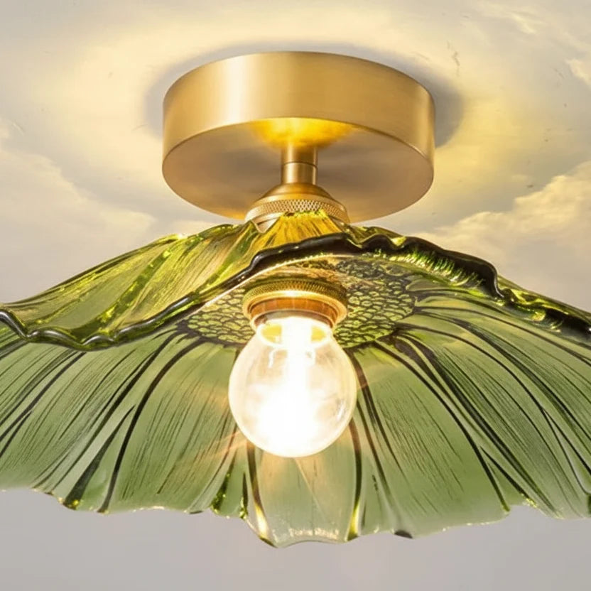 Plafondlamp met getint glas ⌀28cm bloemmotief hal slaapkamer Nordic design ijzer glas landelijk romantisch | Sulvida