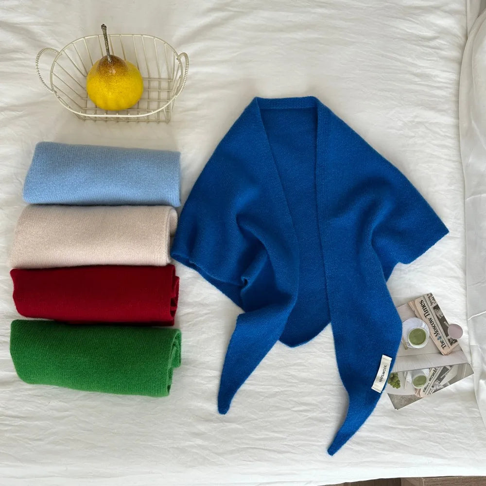 Driehoekige Wintersjaal van Wol voor Dames Gebreide Omslagdoek Effen Hoofddoek Warme Herfst Winter Accessoire | Sulvida