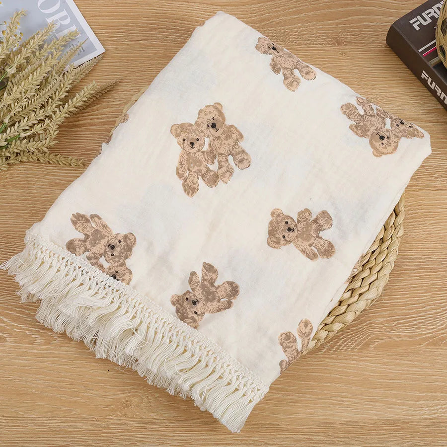 Babydeken Mousseline Katoen Beer 80x65cm Inbakerdeken Pasgeborenen Zacht Ademend Unisex Zomer Kraamcadeau | Sulvida