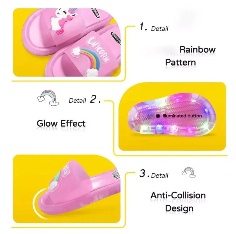 Verlichte Kindersloffen Eenhoorn met LED Zolen Roze Blauw Rubber Waterbestendig Binnen Buiten Zwembad | Sulvida