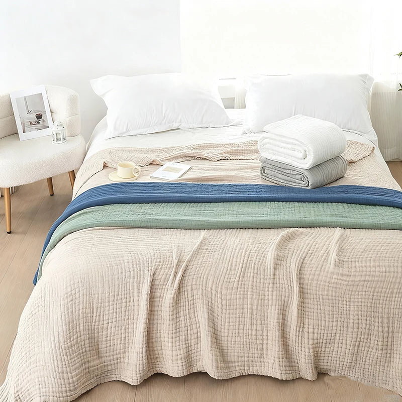 Plaid en coton, couverture en mousseline à 6 épaisseurs, été hiver, jeté de canapé ou de lit, respirant, léger, linge de lit pour le salon | Sulvida