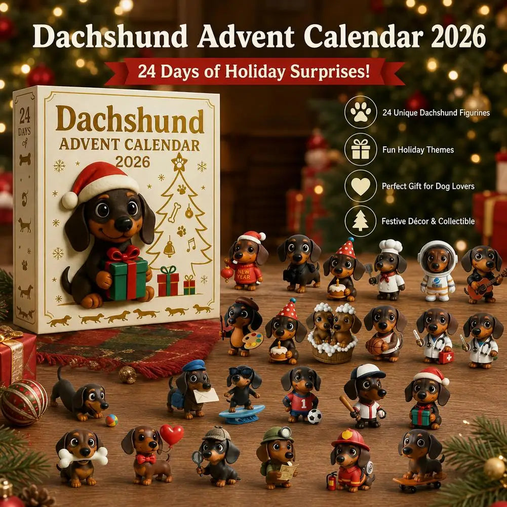 Teckel Adventskalender met 24 Hondenfiguren PVC Kerstdecoratie Countdown Dieren Huisdieren Kerst Decoratie | Sulvida