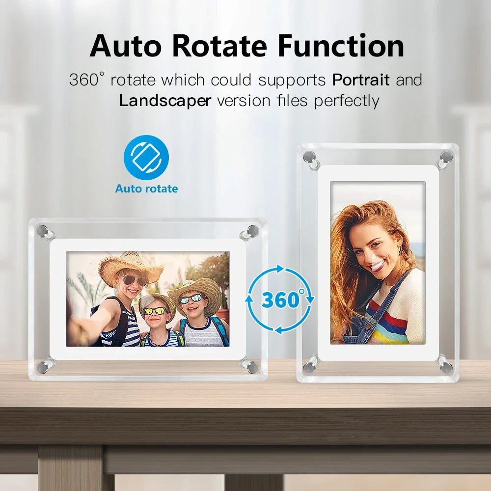 Digitale fotolijst acryl draadloos 12,7 cm IPS scherm oplaadbaar batterij foto video muziekweergave helder display | Sulvida