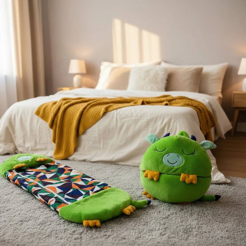Kinderslaapzak met Knuffel Dieren Pluche Ligzak Tweekamers Logeerbed voor Reizen Overnachten 135-180 cm | Sulvida