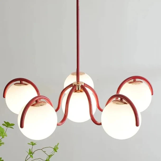 Ronde glazen kroonluchter met melkglazen bollen en metalen montuur voor woonkamer slaapkamer eetkamer | Sulvida