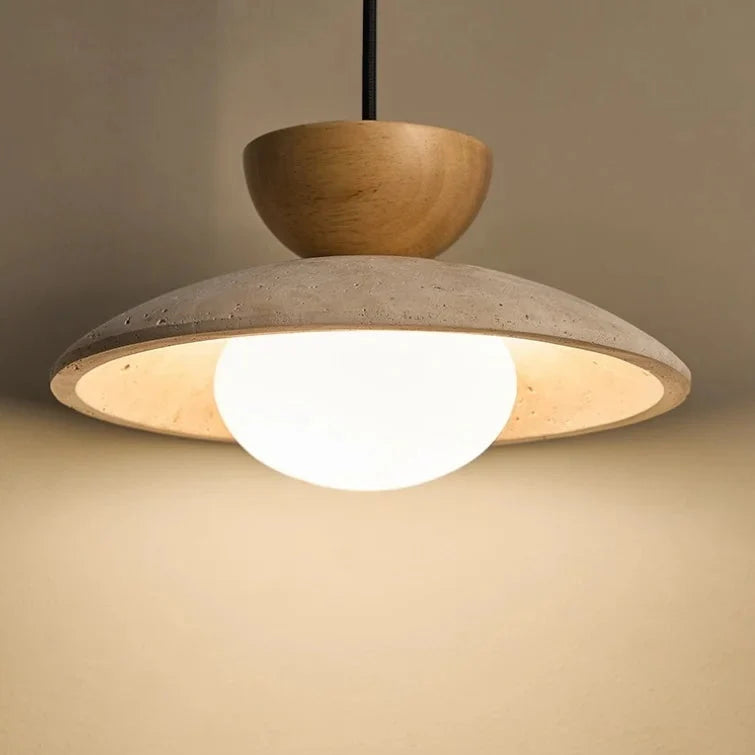 Hanglamp met Travertin Steen en Glas – Natuurlijke Texturen voor Eetkamer Woonkamer Warm Licht Design | Sulvida
