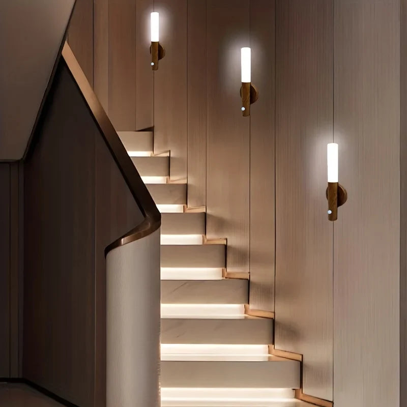 Oplaadbare LED Wandlamp met Bewegingssensor Modern Design voor Hal Slaapkamer Walnoot Eiken Nachtlamp | Sulvida