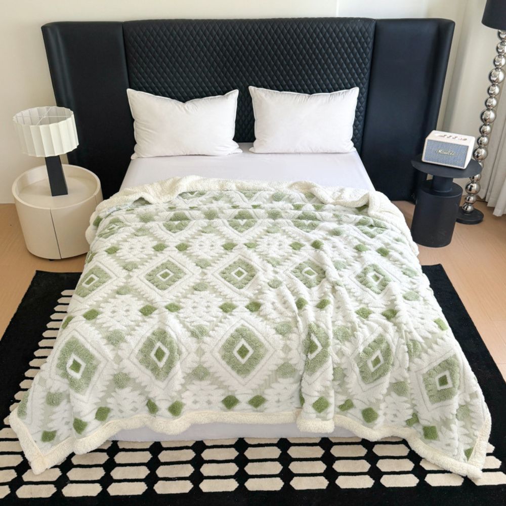 Geometrische Plaid Dubbellaags Fleece Warm Lichtgewicht Modern Decoratief voor Woonkamer en Slaapkamer | Sulvida