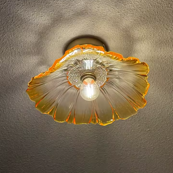 Plafondlamp met getint glas ⌀28cm bloemmotief hal slaapkamer Nordic design ijzer glas landelijk romantisch | Sulvida