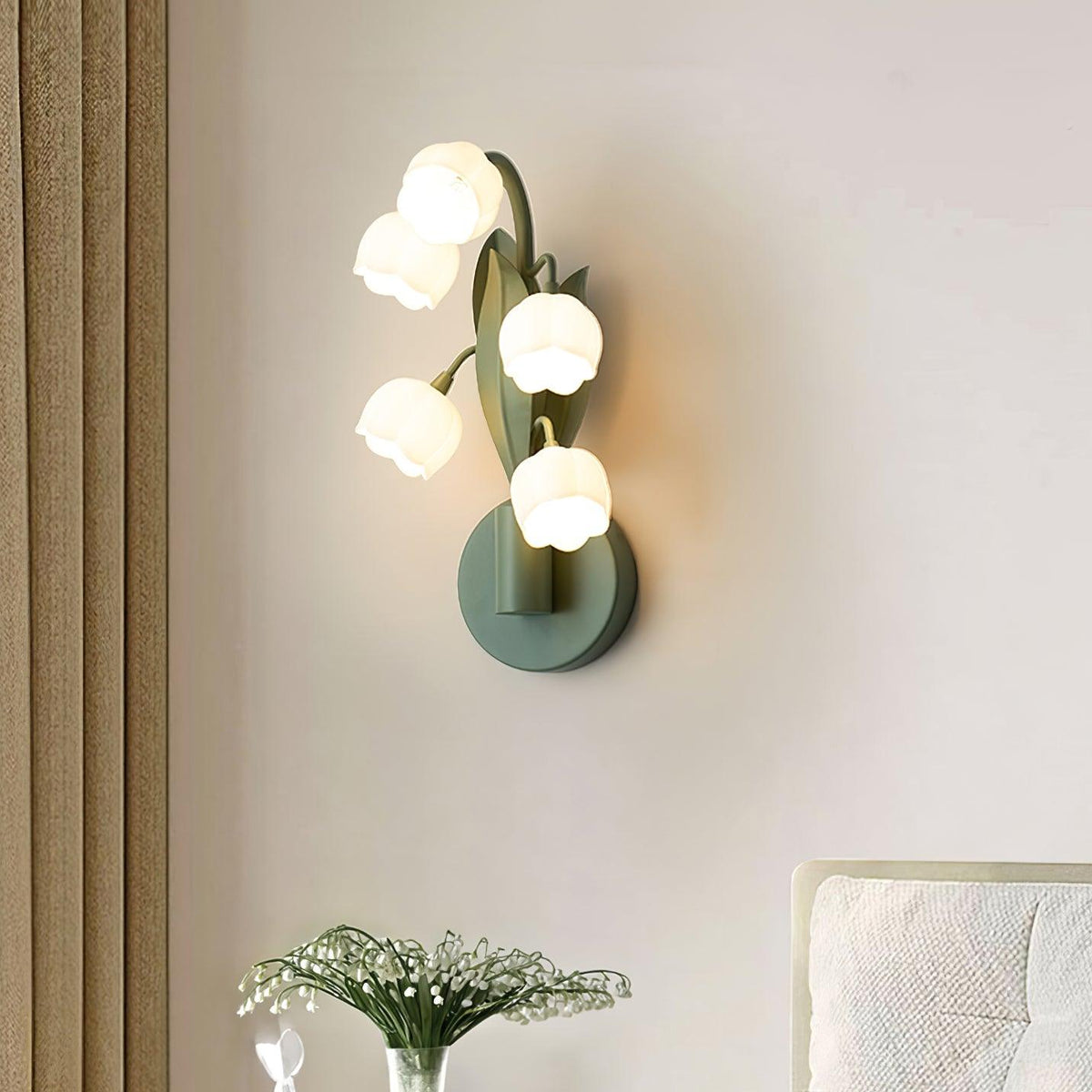 Wandlamp Orchidee Met Bladeren Groen Metaal PC Lichtbron G4 Slaapkamer Hal Badkamer Botanisch Design | Sulvida