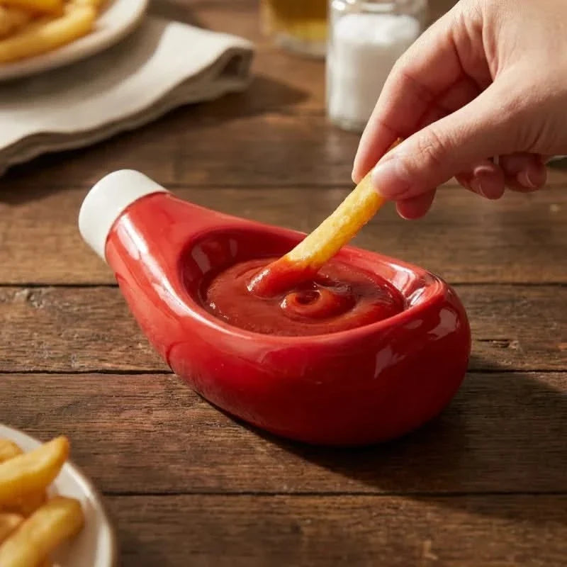 Set aus 4 Keramik-Dipschälchen – Servierschälchen für Soßen in Flaschenform, Ketchup, Mayo, Wasabi, Senf | Sulvida