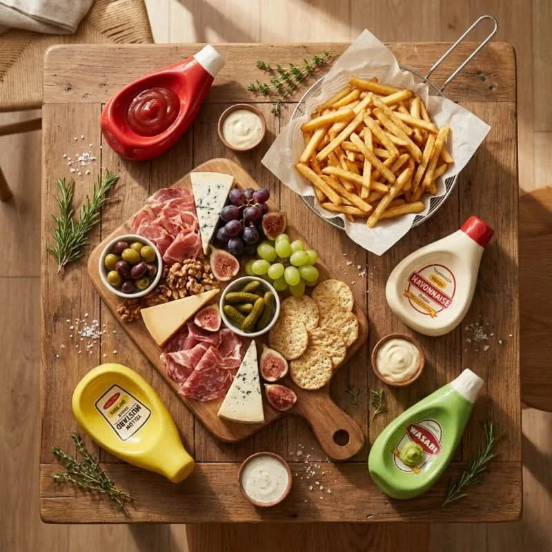 Set aus 4 Keramik-Dipschälchen – Servierschälchen für Soßen in Flaschenform, Ketchup, Mayo, Wasabi, Senf | Sulvida