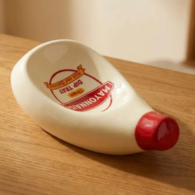 Set aus 4 Keramik-Dipschälchen – Servierschälchen für Soßen in Flaschenform, Ketchup, Mayo, Wasabi, Senf | Sulvida