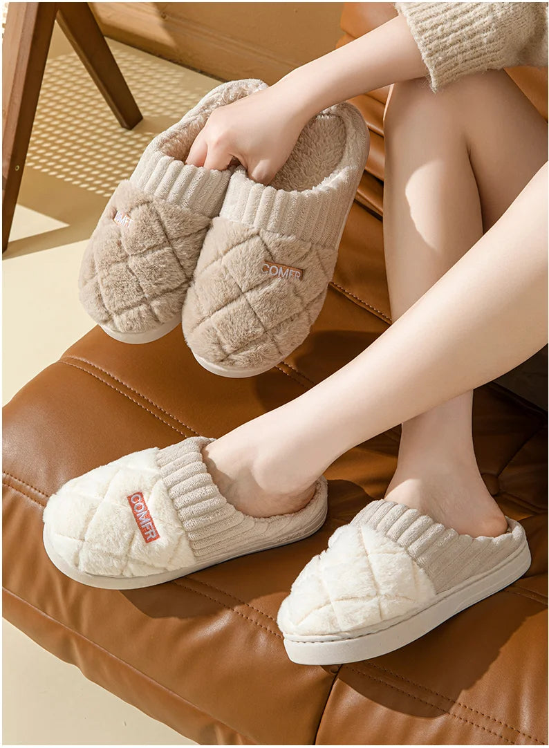 Chaussons d’intérieur doux doublés en peluche, antidérapants, pour l’automne et l’hiver, femmes et hommes, unisexes et confortables | Sulvida