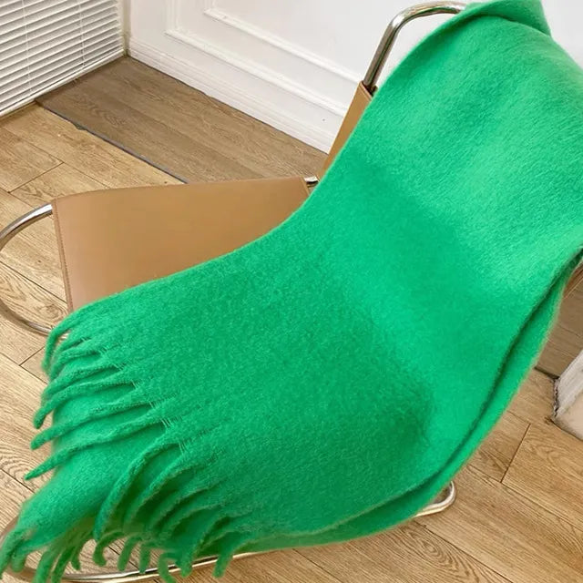 Écharpe épaisse et chaude en cachemire avec franges, pashmina d’hiver unie, accessoire de luxe oversize pour femme et homme | Sulvida