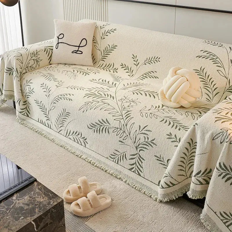 Chenille Jacquard Bankkleed met Bladmotief – Antislip Volledige Bankhoes voor Alle Seizoenen Stijlvolle Textuur | Sulvida