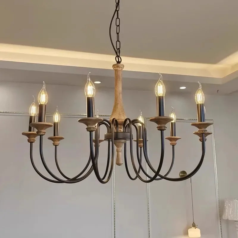 Houten kroonluchter met spijlenkap voor eetkamer woonkamer hal slaapkamer klassiek landelijk stijlvol design | Sulvida