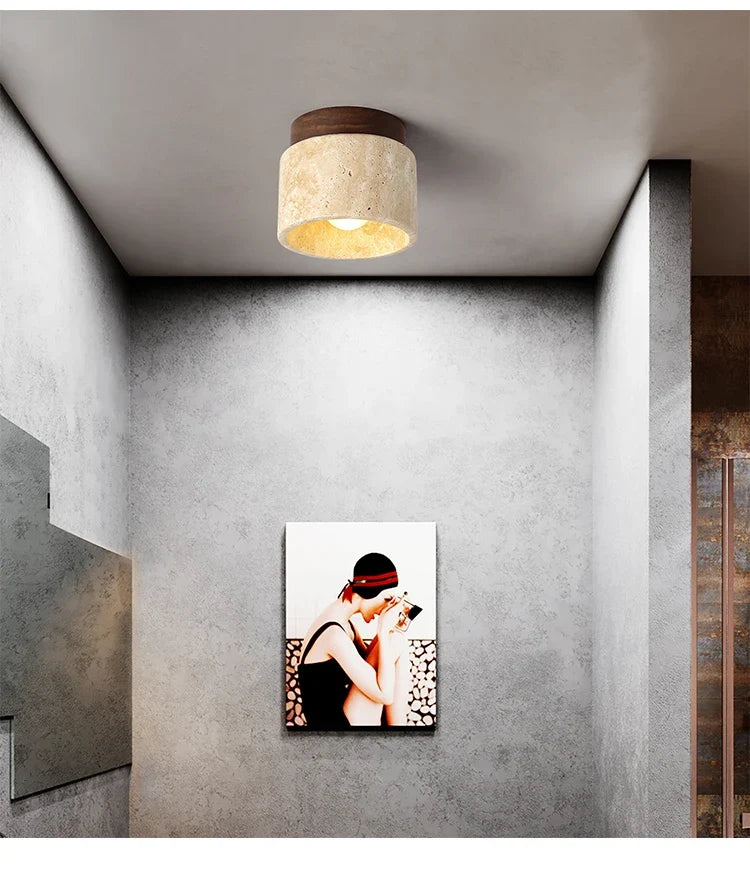 Plafondlamp Travertin Hout Steen Natuurlijk Modern Oppervlaktemontage LED Verlichting Woonkamer Gang Hal | Sulvida