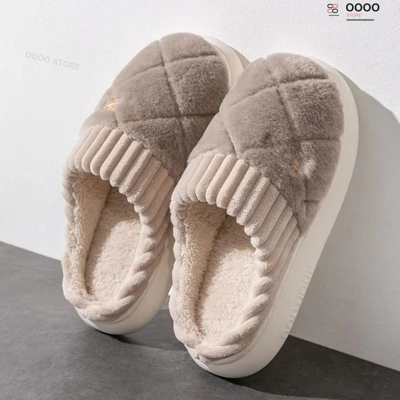 Geruite Pluche Pantoffels – Warme Huisslippers met Dikke Zool voor Binnen Comfortabel Antislip Unisex | Sulvida