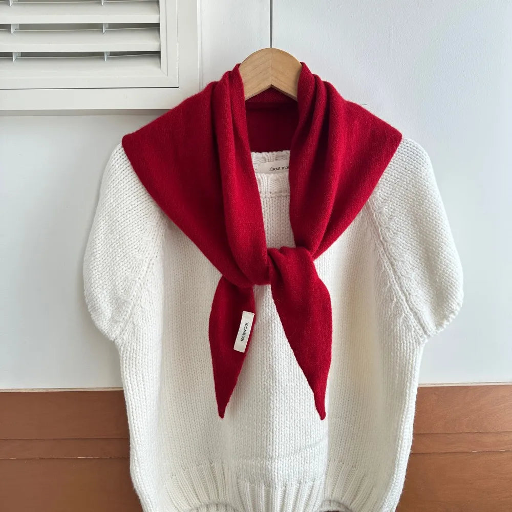Driehoekige Wintersjaal van Wol voor Dames Gebreide Omslagdoek Effen Hoofddoek Warme Herfst Winter Accessoire | Sulvida