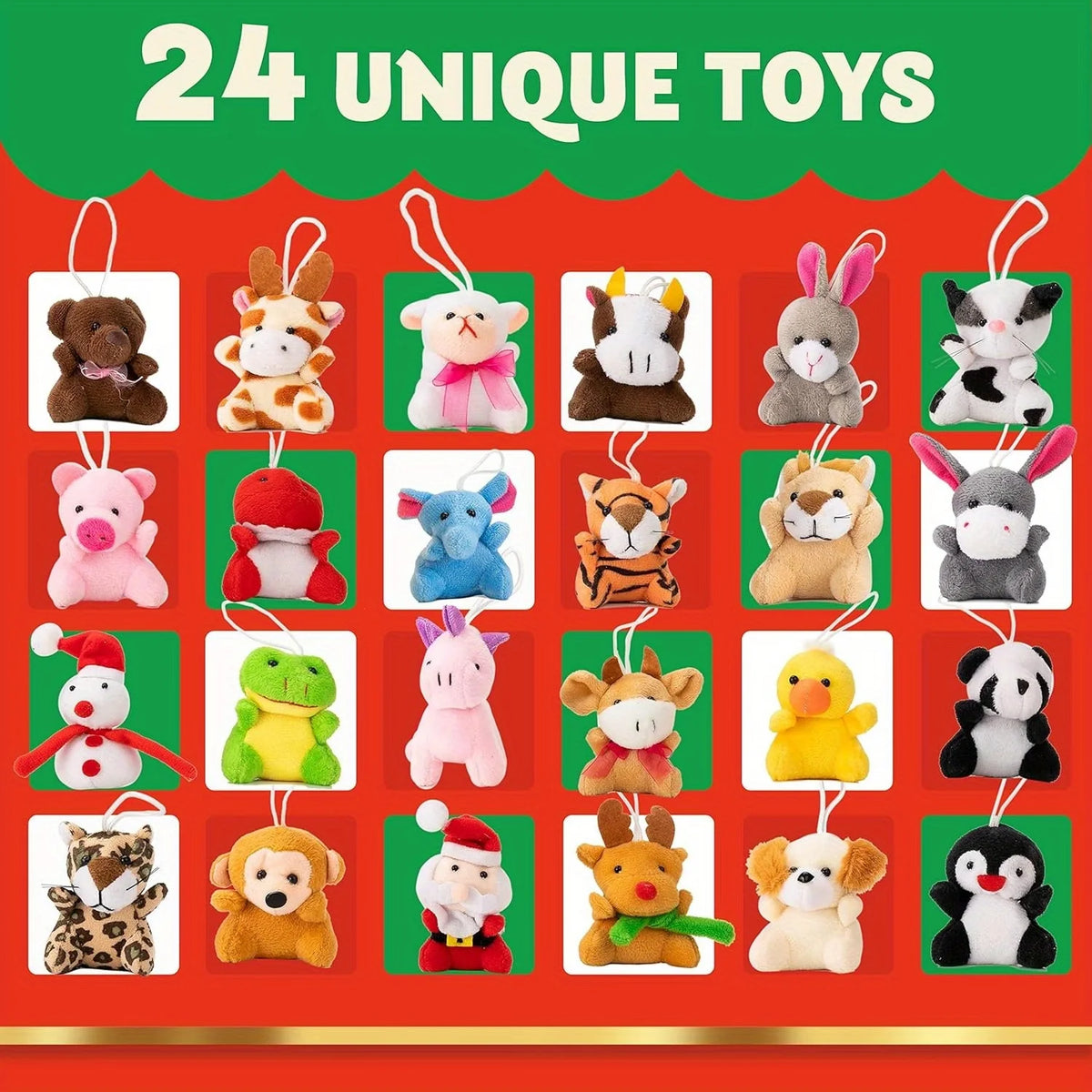 Adventskalender met 24 Mini Knuffels voor Kerst Aftellen Kinderspeelgoed Decoratie Kerstkalender Cadeau | Sulvida