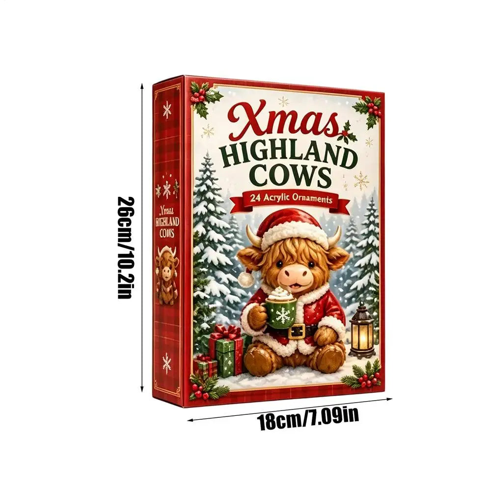 Adventskalender 24 Vakjes met Highland Cow Ornamenten Kerstboomhangers Countdown Kerst Decoratie Advent | Sulvida
