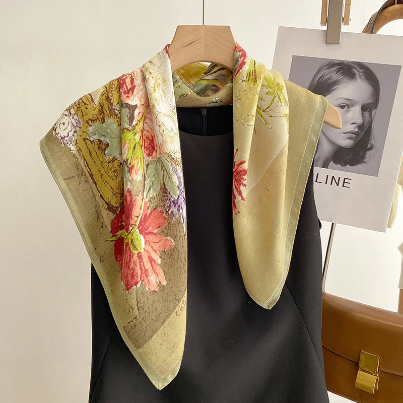 Vierkante Hoofddoek Dames Katoengevoel Print Hals Haar Accessoire Mode Bandana Multifunctioneel 68x68cm | Sulvida