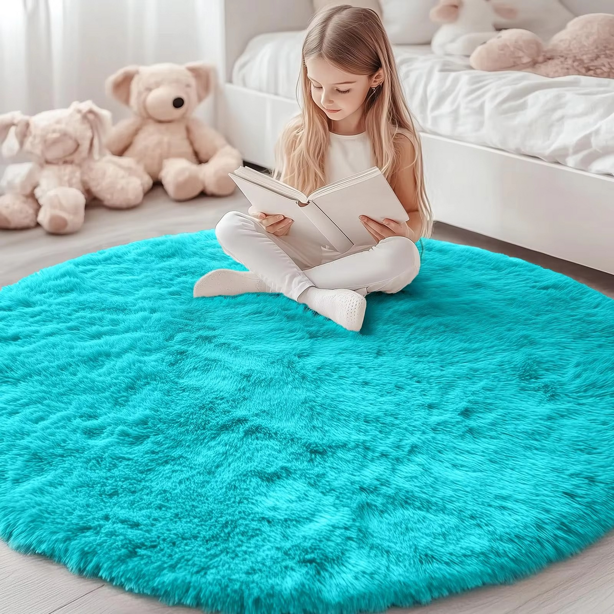 Ronde Shaggy Hoogpooltapijt Ø150cm Zacht Vloerkleed Antislip Woonkamer Slaapkamer Kinderkamer Decoratie | Sulvida