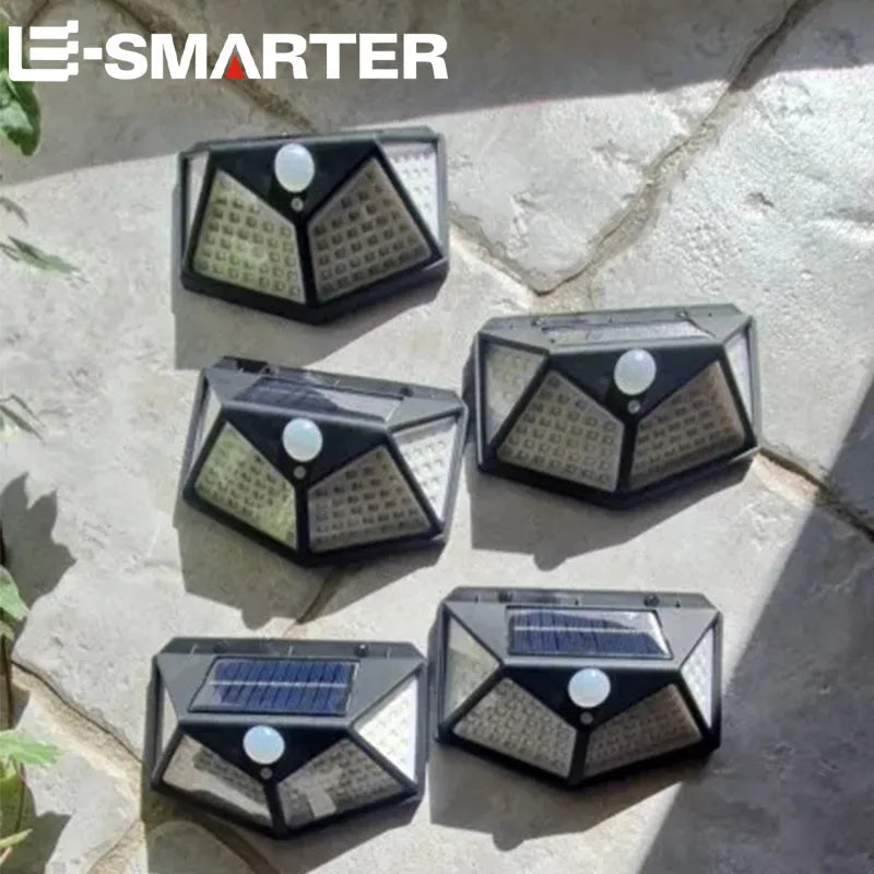 Solar Buitenwandlamp met Bewegingssensor IP65 Waterdicht 100 LED Tuinverlichting Energie-efficiënt Buiten | Sulvida