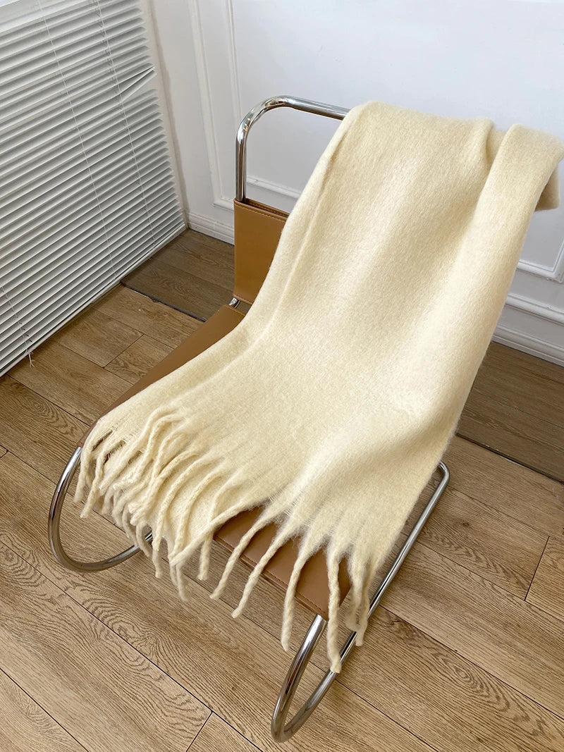 Écharpe épaisse et chaude en cachemire avec franges, pashmina d’hiver unie, accessoire de luxe oversize pour femme et homme | Sulvida