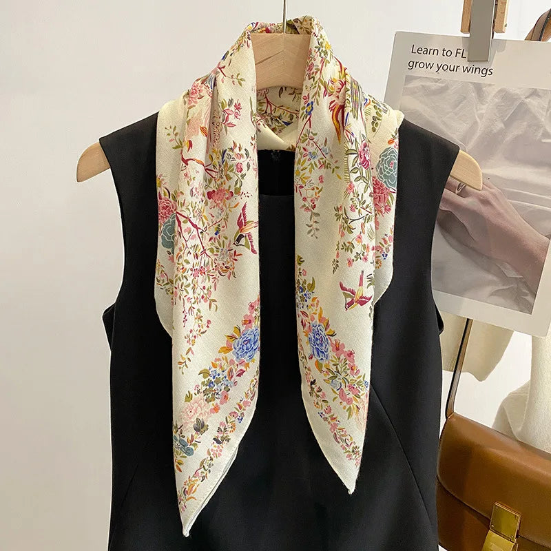 Vierkante Hoofddoek Dames Katoengevoel Print Hals Haar Accessoire Mode Bandana Multifunctioneel 68x68cm | Sulvida