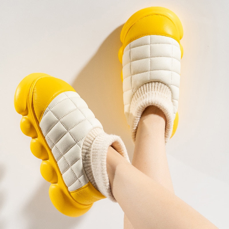 Pantoffels bont bubbel met warme voering groen oranje geel koper grijs winterlaarzen indoor outdoor huis | Sulvida