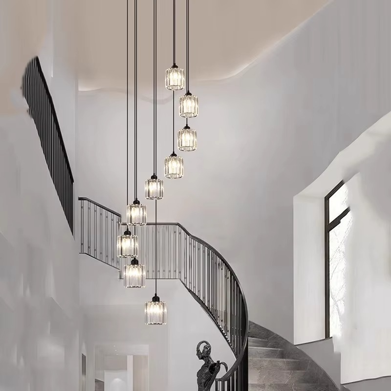 Kristallen Trapkroonluchter Goud of Zwart Cascadeverlichting 6 of 9 Lichtpunten Verstelbare Hoogte Luxe | Sulvida