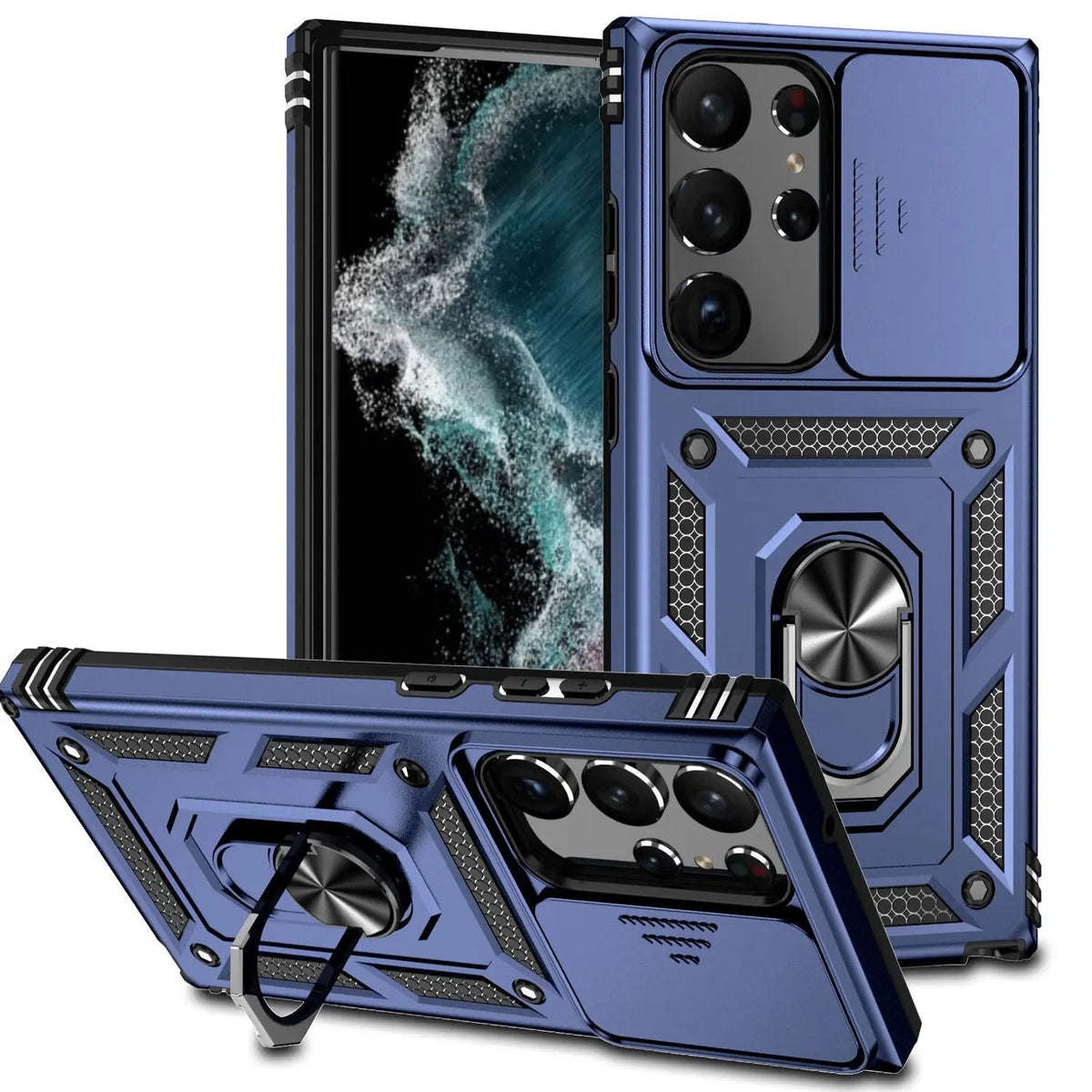 Coque de téléphone avec support et protection des objectifs pour Samsung Galaxy S23 Series, antichoc, en silicone | Sulvida