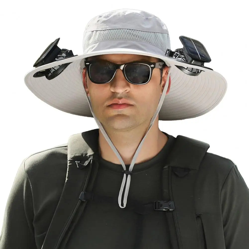 Zonnehoed met brede rand en dubbele zonne-energie ventilatoren voor buiten wandelen vissen en outdoor activiteiten | Sulvida