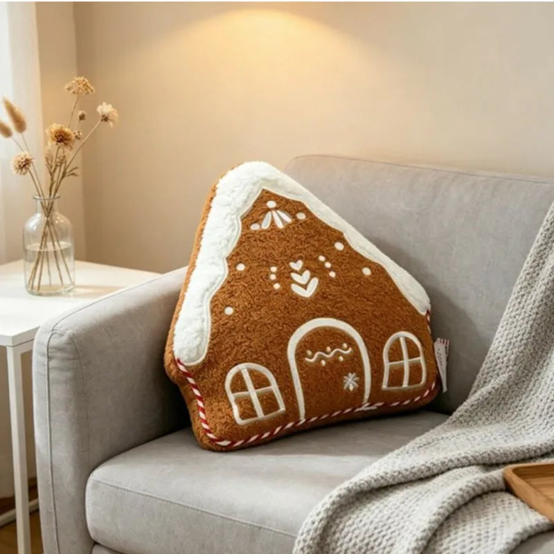 Peperkoekhuisje Sierkussen 32cm Teddy Fleece Kerst Decoratie Woonkamer Slaapkamer Knus Plaid Knuffelkussen | Sulvida
