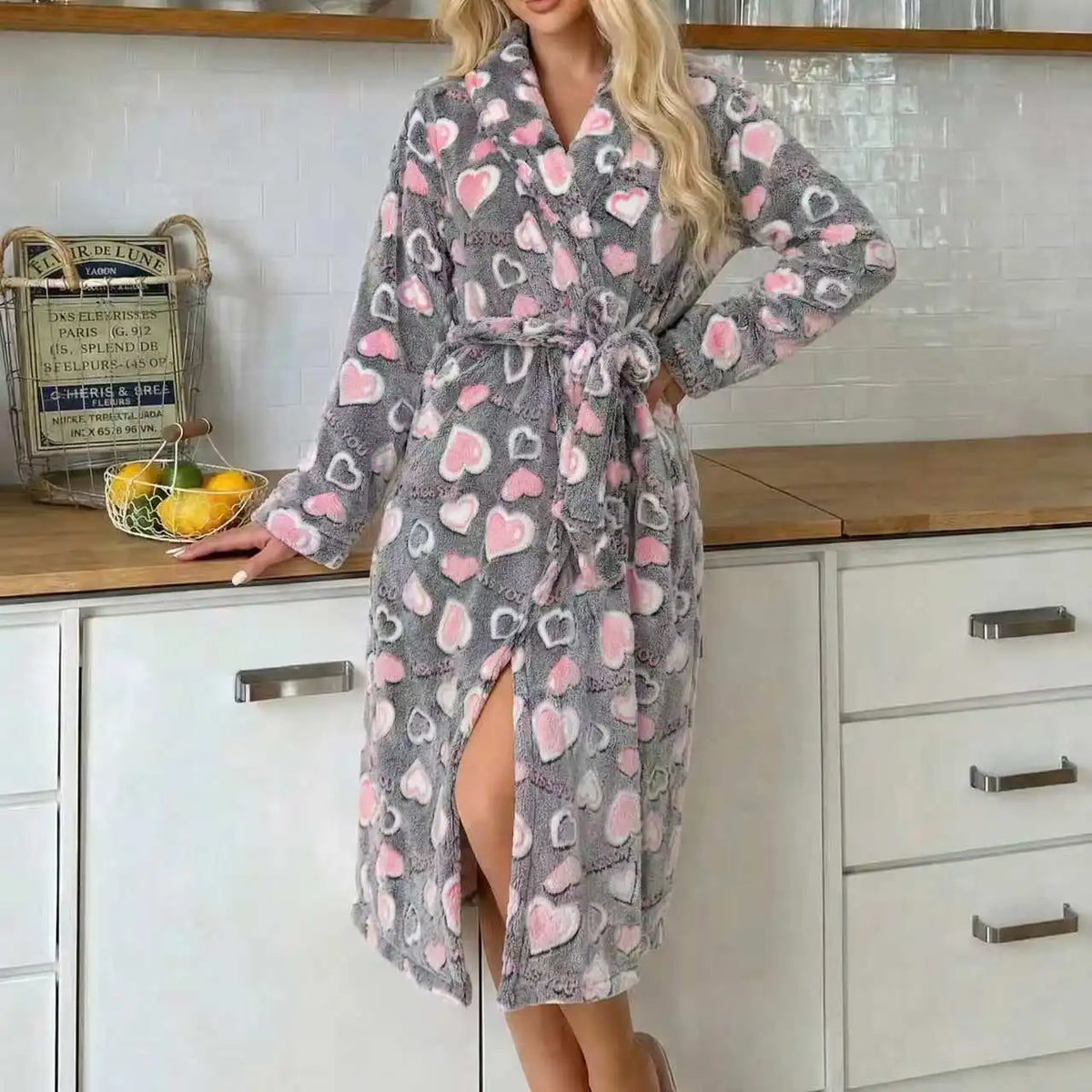 Fleece Badjas Dames Lang met Ceintuur Roze Zachte Winterochtendjas Huiskleding Loungewear Herfst Winter | Sulvida