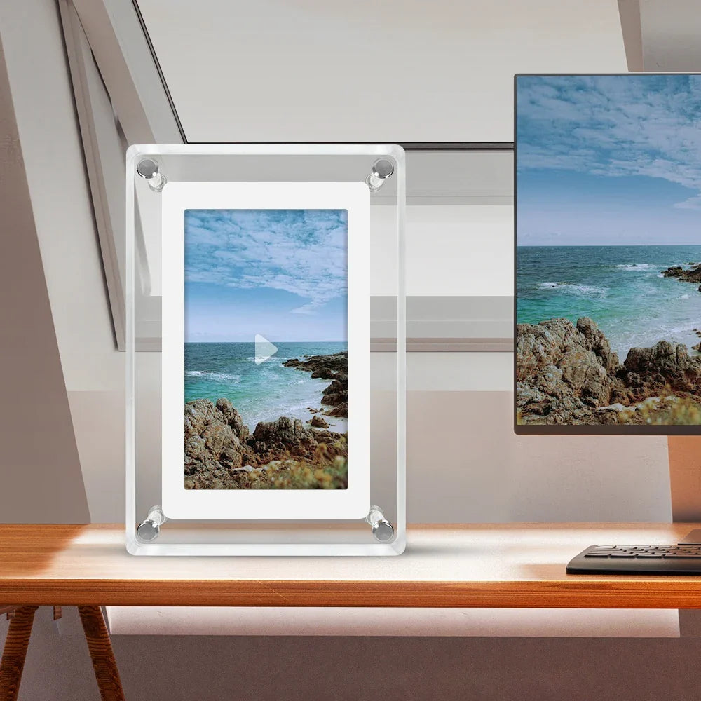 Digitale fotolijst acryl draadloos 12,7 cm IPS scherm oplaadbaar batterij foto video muziekweergave helder display | Sulvida