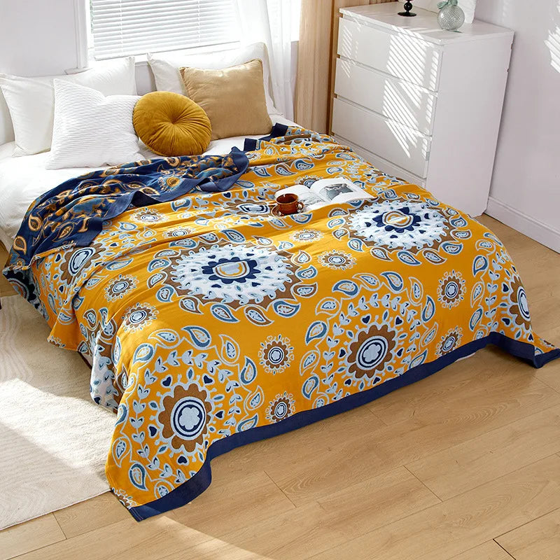 Couverture d’été en coton mousseline pour lit double, couvre-lit à motif floral en gaze de coton, léger et fin | Sulvida