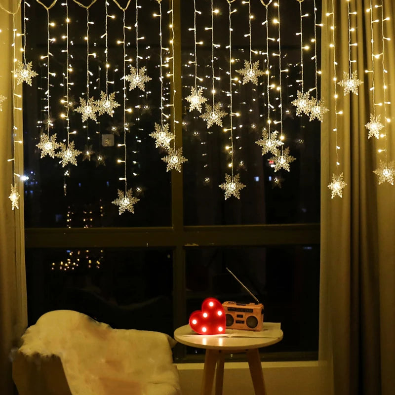 3.2M Kerst Sneeuwvlokken LED Lichtslingers Knipperende Fee Gordijn Lichten Waterdicht Voor Vakantie Feest Bruiloft Kerst Decoratie