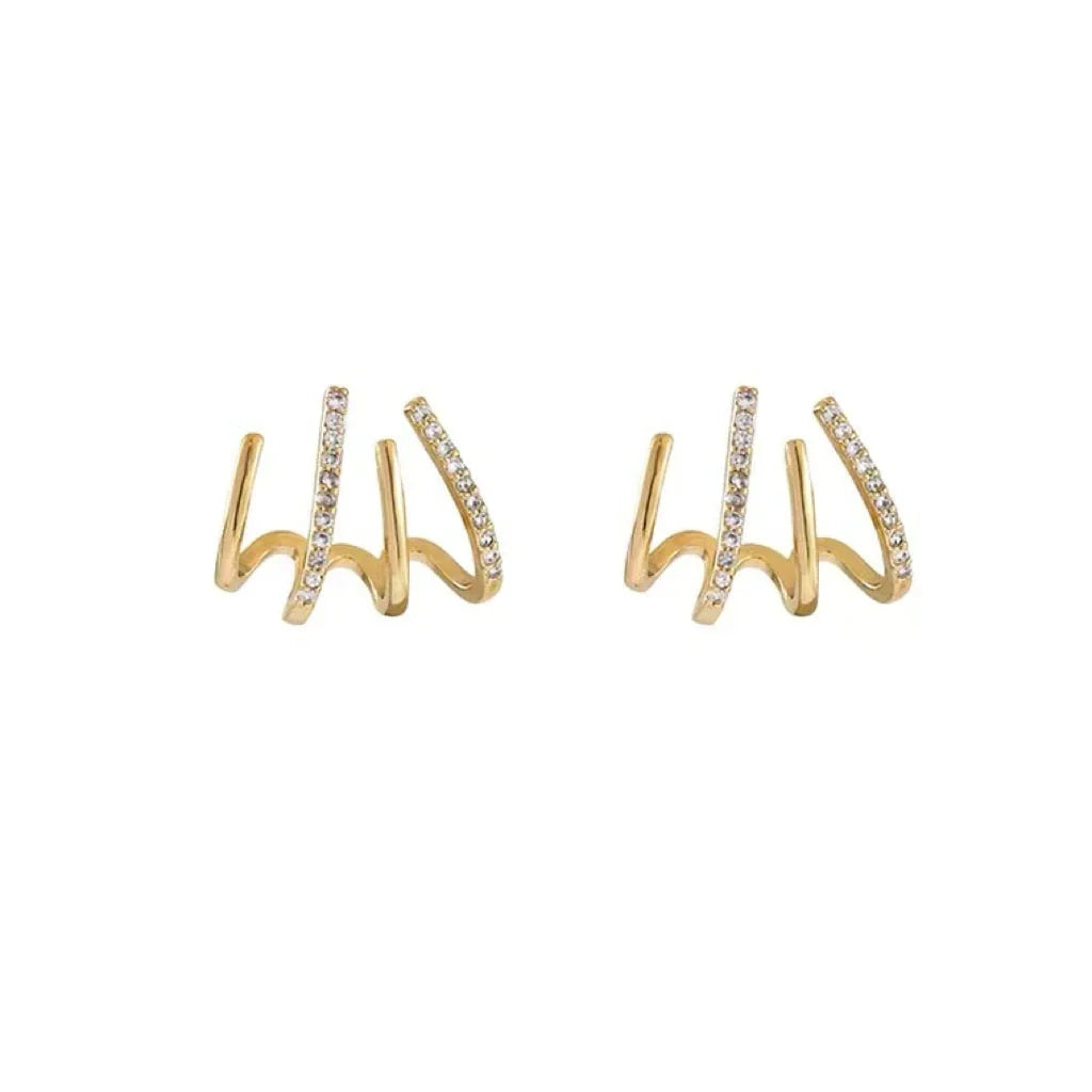 Oorbellen Vier Klauwen Design Zirkonia Zilver Goud Elegante Earcuff Sierlijk Oorknopje Dames Accessoire | Sulvida