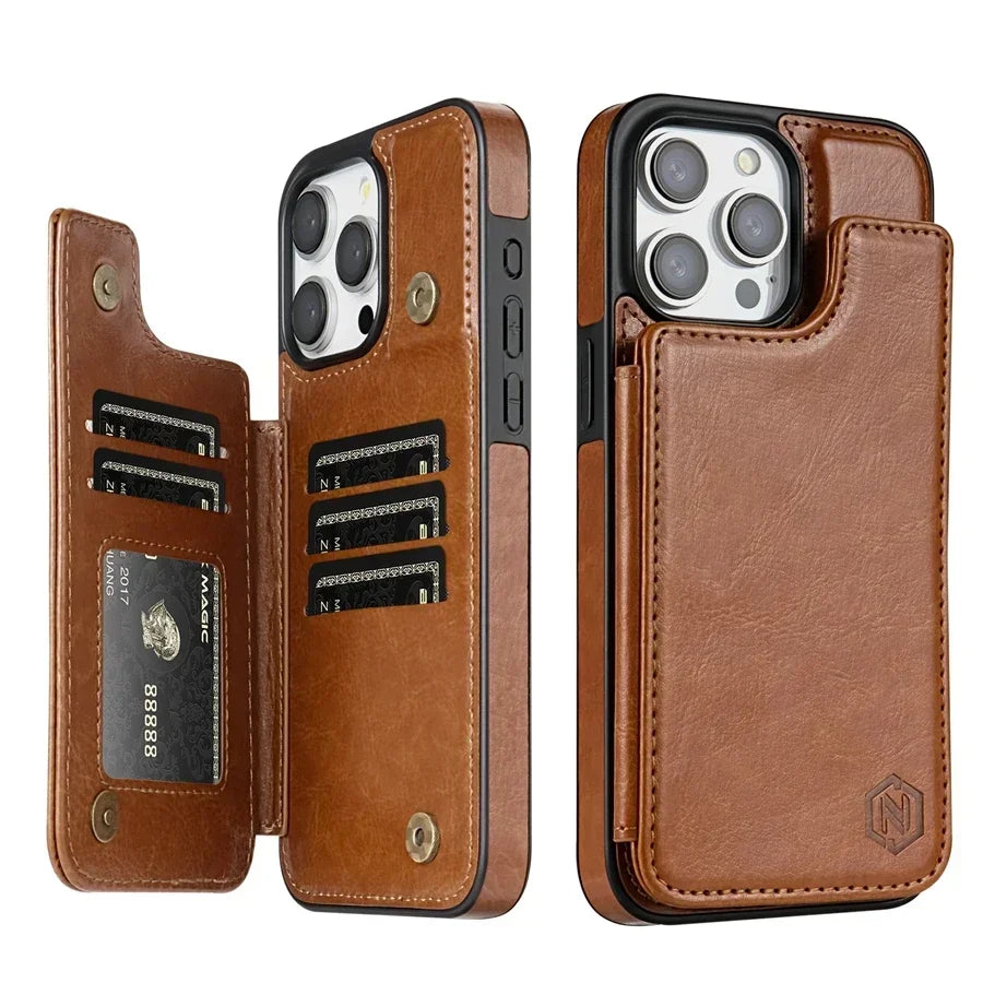 Lederen Telefoonhoesje met RFID-Blokkering en Portemonnee Functie – Magnetisch Flip Cover Bescherming | Sulvida